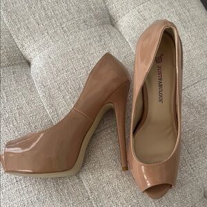 JustFab Women's Tan Peep Toe Heels